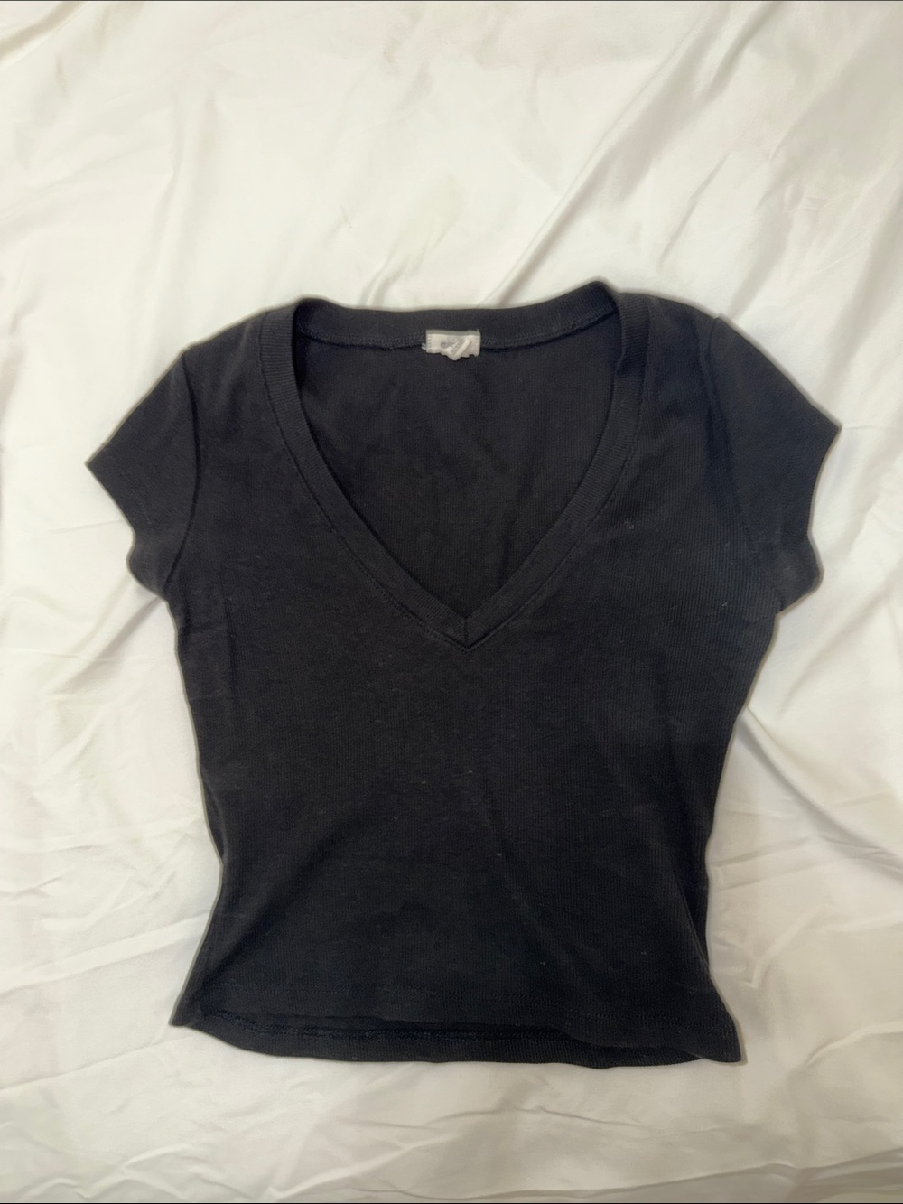 Garage Black V-Neck Ribbed Tee - Women